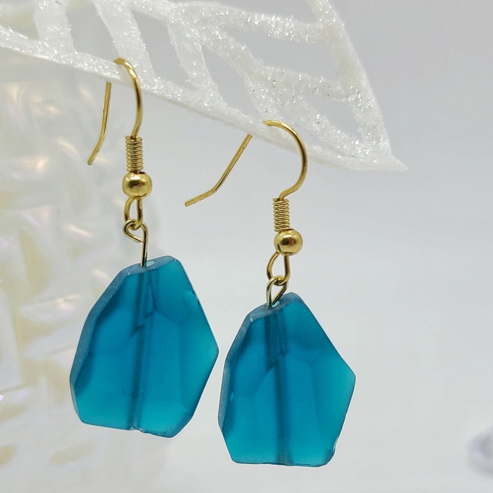 New! Blue Seaglass Drop Earrings